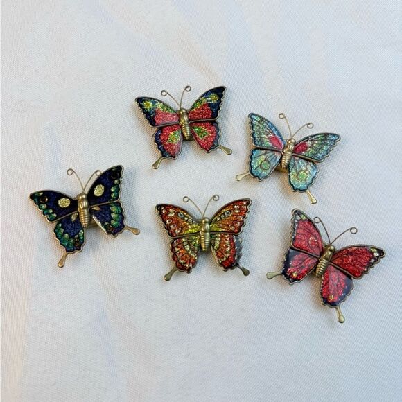 VINTAGE ✨ Colorful Butterfly Brooch Magnet Set - Picture 2 of 5